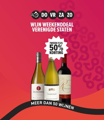 Weekenddeal wijnen uit de verenigde staten tweede fles 50% korting.